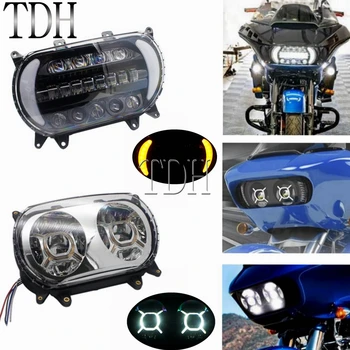 Dual Motocikla Lukturis Savukārt Viena Augsta/Zema Staru Moto Projektoru dienas gaitas lukturi LED Lukturu Par Harley Road Glide 2016 2017-2020