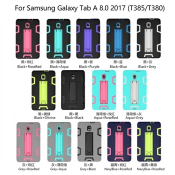 3-in-1 Dual Slāņi PC+TPU Tablet PC Gadījumos, Samsung Galaxy Tab 8.0(2017) T385/T380 Kontrasta krāsu Tablete Gadījumā Statīvs