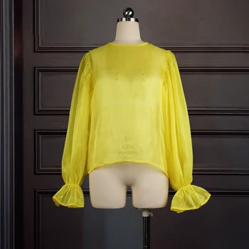 Blūze Sievietēm Ir 2021. Pavasara Modes Ilgi Laternu Puff Piedurknēm Krekls Plus Lieluma Savirmot Top Blūzes Eleganta Dāma, Puse, Dzimšanas Dienas Drēbes