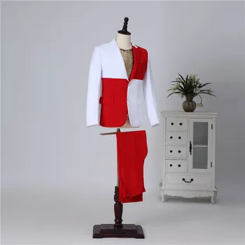 Korejiešu Stilā Vīriešiem Sarkana Līmēšana Skatuves Tērpi Modes Jūra Vīriešu Kārtas Dziedātājs Uzņēmēja Sniegumu Skatēs Uzvalks Kāzām Līgavainis Uzstādīt Kleita