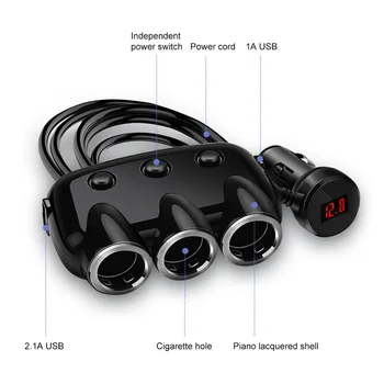 12V-24V 3-Way Auto Cigarešu Ligzdas Vieglāks Sadalītāja Plug LED Dual USB Lādētājs Adapteris Mobilo Telefonu, MP3 DVR Piederumi