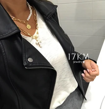 17KM Vintage Krusta Pērle sānslīdi kaklasaite Kaklarota Sievieti Apkakles 2020. Gadam Dubultā slāņa Biezumu Monētas Zelta Kaklarotu, par Pāris Modes Rotaslietas