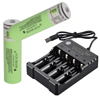 18650 akumulatoru NCR18650B baterijas, litija akkumulator li-ion 3400mah 3,7 V bateriju norādīja top + 4 slots lādētāju
