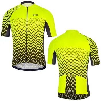 2019. gada Vasaras Vīrieši, Dzeltenā GORE Bike Kreklu Komanda Velosipēdu Sacīkšu Īsām Piedurknēm Jersey Pro Āra Sporta Velosipēdu Jersey Ceļu Apģērbi
