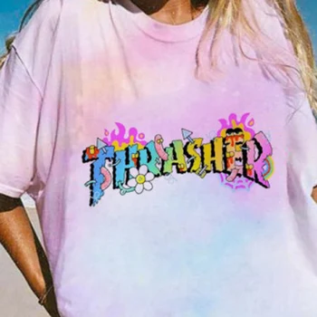 2020. gada Vasaras Sieviešu Lielgabarīta Tee Kreklu Punk Kaklasaites Krāsu Drukas Brīvs T-krekls Sieviešu Harajuku Streetwear Hip Hop Grafiskais T-krekls