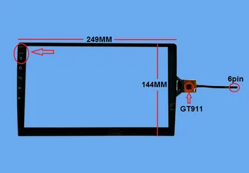 249*144 MM 10.1 collu Capacitive touch ekrāns IC:GT911 6pin auto android navigācijas skārienpaneli