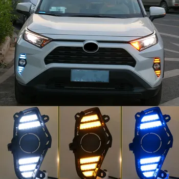 2gab DRL Toyota RAV4 2019 2020 LED Dienas Gaismas lukturi Ūdensizturīgs ar plūsmas Dzeltens Pagrieziena Signāla Buferi