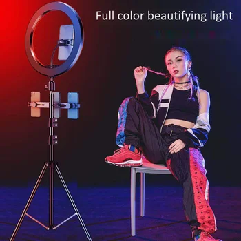 33cm RGB Gaismas Gredzenu ar Tālruņa Klipu Aptumšojami Selfie Vieglo Portatīvo Grims Lampas LED Galda Aizpildīt Gaismas Viedtālrunis