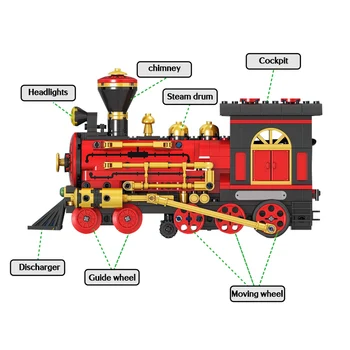 372pcs Pilsētas Elektriskā Klasiskais Sarkanais Vilciens Modeli, Celtniecības Bloki, Tehnisko Classic Vilciena Sliežu ceļa Ķieģeļiem, Dāvanas, Rotaļlietas Zēniem