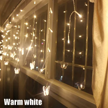 48 Led, LED Tauriņš led string 315CM*50CM AC220V Ūdensizturīgs Aizkaru svētku Gaismas Ziemassvētku un jaunā gada Vainags Kāzu Dekori UW