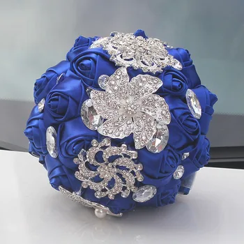 8 Stilus 15cm Fāzēm Rotaslietas Kāzu Ziedu Līgavas Līgavas Pušķi Royal Blue Ribbon Pušķi Dimanta Broša Pušķis Mazo