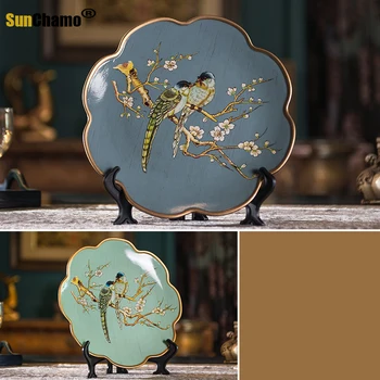 Amerikāņu Keramikas Ziedu Putnu Apdares Plāksnes Eiropas Viesistabas Vīna Skapis Fona Dekorēšana Displejs