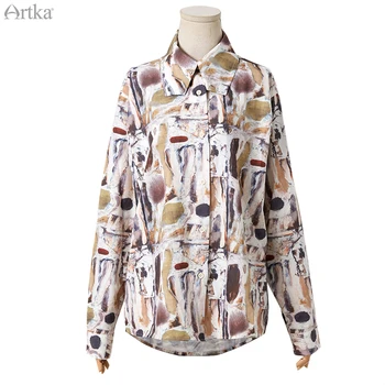 ARTKA 2020. gada Pavasarī Jaunā Sieviešu Blūze Modes Vintage Print Šifona Kreklu Savukārt Apkakle ar garām Piedurknēm Šifona Blūze SA20900C