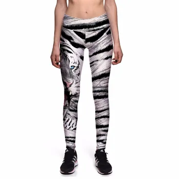 Balts Atpakaļ Tiger Stripe 3D Drukas Sieviešu Zeķes Fitnesa Sieviešu Sporta Zeķes Spandex Augsta Vidukļa Elastību Treniņu Jeggings