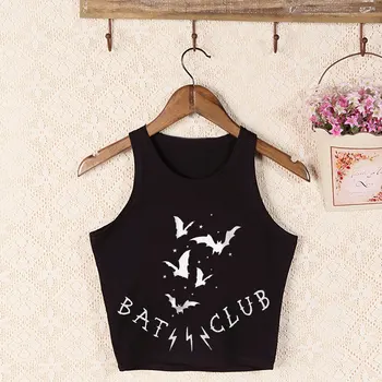Bat Kluba Krekls Gotu Kultūru Top Sievietes Sikspārņi Iespiests Tumši Modes Grafiskais Grunge Stila Cami Tops Melna