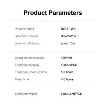 BE36 TWS Bluetooth 5.0 Austiņas Bezvadu Austiņas ar Mikrofonu, Sporta Ūdensizturīgs Austiņas Touch Kontroli iPhone Android