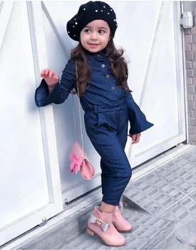 Bērniem, Baby Meitenes Bell Piedurknēm Romper Jumpsuit Krūšautlenču Bikses Rudens Apģērbs Uzstādīt 2019 Jaunu Toddler Meiteņu Drēbes