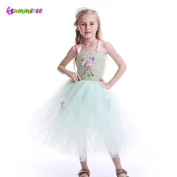 Bērniem Piparmētru Zaļa Flamingo Modelis Tutu Kleita Vasarā Meitenes Princese Potītes Garums Tilla Drēbes Bērniem Oficiālu Kāzu Tērpu