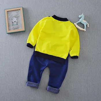 Bērnu apģērbu komplekti 2019. gada Pavasarī Jaunu T-kreklu un Bikses 2 Komplekti Bērnu apģērbi Uzstādīt Viltus divdaļīga V-veida kakla Kovboju Atbilstu 0-5 Gadi