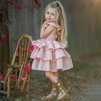 CANIS 1-6T Bērniem, bērnu Vasaras Meitene Princese Kleita Baby princese mežģīņu pleds rozā kleitas Puses Siksna Kleita Drēbes