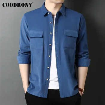 COODRONY Pavasara Rudens Augstas Kvalitātes Streetwear Modes Casual Stila Lielas Kabatas Kokvilnas Krekls ar garām Piedurknēm Vīriešu Apģērbu C6113