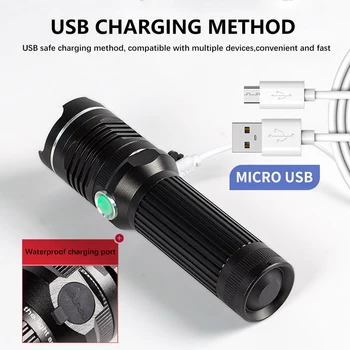 Daudzfunkcionāls LED Zibspuldzi, 4 Krāsas Lāpu USB Lādējamu UV Gaismas Ūdensizturīgs Zoomable Lampas Spēcīgs 18650/26650 Laternas