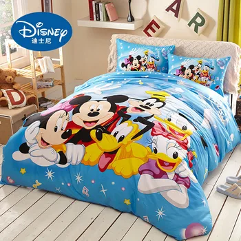 Disney Jaunu Cartoon Mickey Minnie Mouse Gultas Komplekti Bērnu Guļamistaba Dekori Kokvilnas Sega sedz, Twin Set Queen Izmēra Gultas veļa