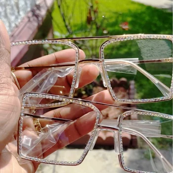 Fashion Square Lasīšanas Brilles Sievietēm Luksusa Rhinestone Brilles Sakausējuma Rāmis Vintage Optiskās Brilles, Skaidrs, Objektīvs Gafas De Lectura