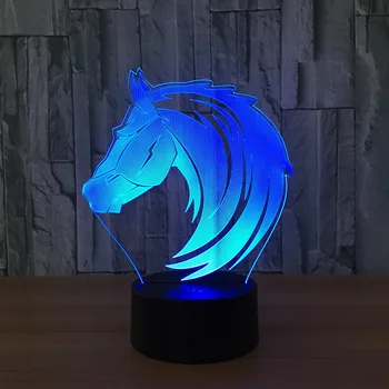 Garspalvains Zirgu 3D Lampu 7 Krāsu Maiņa Mazā Nakts Gaismas Led Radošo Galda lampa USB 3AA baterijas Iekštelpu Atmosfēru Lukturi Dāvana