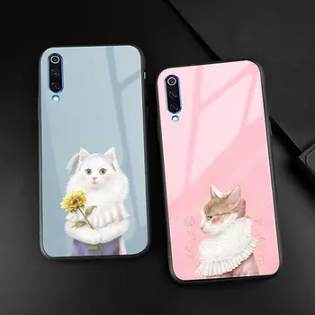 Gudrs Kaķis mīksta silikona rūdīts stikls telefonu gadījumā vāka apvalku Xiaomi Mi 8 9 SE Sajauc 2 2s 3 RedMi Piezīme 5 6 7 8 Pro