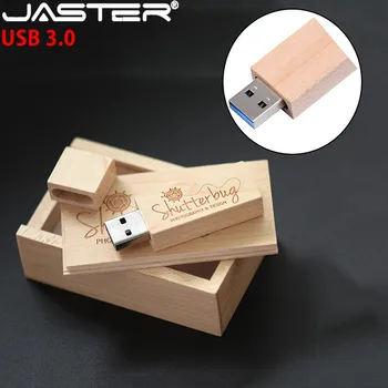 JASTER USB3.0+kārba (1 GAB. bez LOGOTIPA) Koksnes kļavu usb flash drive pendrive 4GB 16GB 32GB 64GB atmiņas karti memory stick klienta LOGO