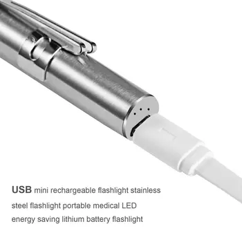 Jaunas Ielidošanas Ērts Pen Gaismas USB Uzlādējams Mini Enerģijas taupīšanas Lukturīti LED Lukturītis + Nerūsējošā Tērauda Klipsi īpaši Spilgti