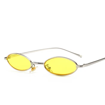 Jaunu 90s Ovālas formas Saulesbrilles, Maza, Apaļa Sievietēm 2018 Modes Iekrāsots Sarkanā Vīriešu Brilles Dāmas Vintage Brilles Briļļu Dzeltena