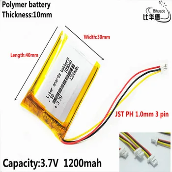 JST PH 1,0 mm 3 pin Labu Qulity 3,7 V,1200mAH 103040 Polimēra litija jonu / Litija jonu akumulators tablet pc BANKA,GPS,mp3,mp4