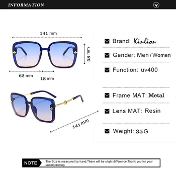 Kinlion Lielajam Luksusa Zīmolu Bišu Saulesbrilles Sieviešu Vintage Metāla Lielas Saules Brilles Sieviešu Laukumā Oculos Gafas Lentes De Sol 