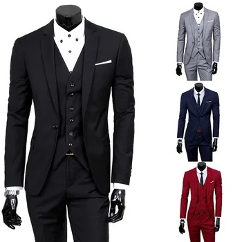 Klasiskās Vīriešu Komplekti Black Vīriešu Formālas Biznesa Uzvalks, Žakete+Veste +Bikses 3Pcs Komplekti Vīriešu Kleitu, Uzvalki, Komplekti, Kāzu Puse