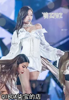 Kpop korejas Slavenību pašu Balto ilgtermiņa piedurknēm krekls sievietēm skatuves sniegumu drēbes mežģīnes-up veste seksīgi šorti sieviešu divi gabals, kas