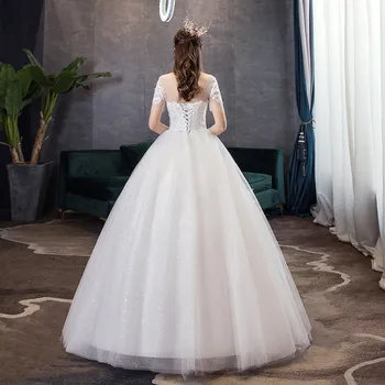 Kāzu Kleitu 2021. Līgavas O-veida kakla Grīdas-garums Mežģīnes Up Bumbu Tērpu Mežģīnes Greznība Bling Bling Frēzēšana Kāzu Kleitas