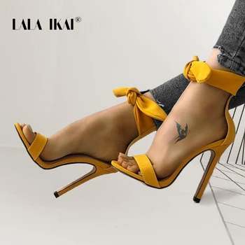 LALA IKAI Sandales Sieviešu 2020. Gadam, Modes, Sexy Loku Mežģīnes-up Atvērtā Toed Augstiem Papēžiem Kurpes Gadījuma Puse Sūkņi Sievietēm XWC10281-4