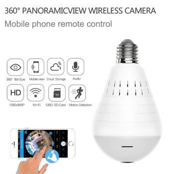 LED Kamera 960P Bezvadu Panorāmas Home Security WiFi Fisheye Spuldzes Lampas IP Kameru 360 Grādu Home Security Video Novērošana