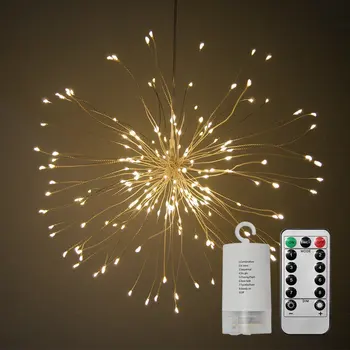 LED Starburst Pasaku String Gaismas, Baterijas, Saules Powered Gerlyanda Tālvadības Vainags Āra Ziemassvētku Salūts Apdare
