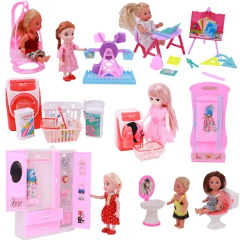 Lelle Un Piederumi Mēbeles Spēlēt Iekārtas Mini Skapis Piekārtiem Grozu Veļas Mašīna Barbies& Kelly Lelle Dāvanu Bērniem Rotaļlietas