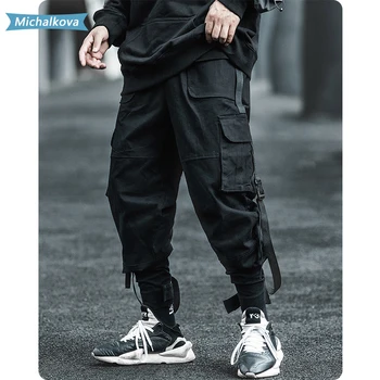 Lielas Kabatas Vīriešiem Kravas Bikses Harajuku Streetwear Zaudēt Treniņbikses Hip Hop Gadījuma Joggers Vīriešu Bikses Lentes militāro michalkova