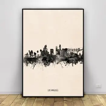 Los Angeles City Melnu tinti Abstraktā Audekls Mākslas Glezniecības Drukāt Sienas Plakātu Par Dzīves Telpu Dekorēšana Bez Rāmja