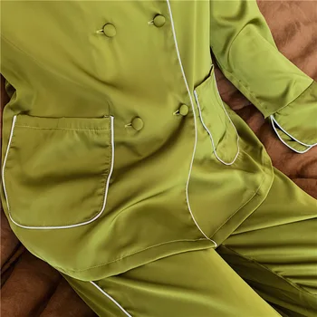 Luksusa Cietā Pidžamu Sieviešu Sleepwear Pavasara Rudens Ledus Zīda garām Piedurknēm, Garās Uzvalks Modes Mīksta Pidžamas Komplekts Pijama Mujer