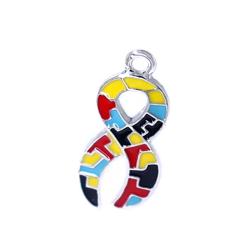 Metāla emaljas krāsas autismu puzzle lentes šarmu kaklarota & aproces un atslēgu piekariņi roku kulonu