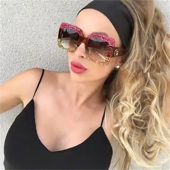 Modes Lielizmēra Kvadrātveida Saulesbrilles 2020. Gadam Toņos Luksusa Zīmola Dizaineru Sieviešu Sarkanu, Zaļu, Saules Brilles Sieviešu Moderns Vasaras Brilles