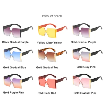 Modes Lielizmēra Kvadrātveida Saulesbrilles Sievietēm, Vīriešiem Vintage Bez Apmales Lielas Saules Brilles Dāmas Flat Top Viens Gabals Slīpums Eyeware Oculos