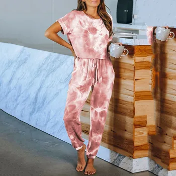 Modes Sievietes Sleepwear Uzstādīt kaklasaišu krāsošanas Atpūtas Īsām Piedurknēm Pidžamas Komplekts Sieviešu Naktsveļu Top Šorti Homewear