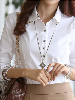 Modes sieviešu krekls ar garām piedurknēm 2019 Jaunas slim elegantas blūzes, krekli dāmas baltā šifona biroja darbā plus lieluma apģērbu topi
